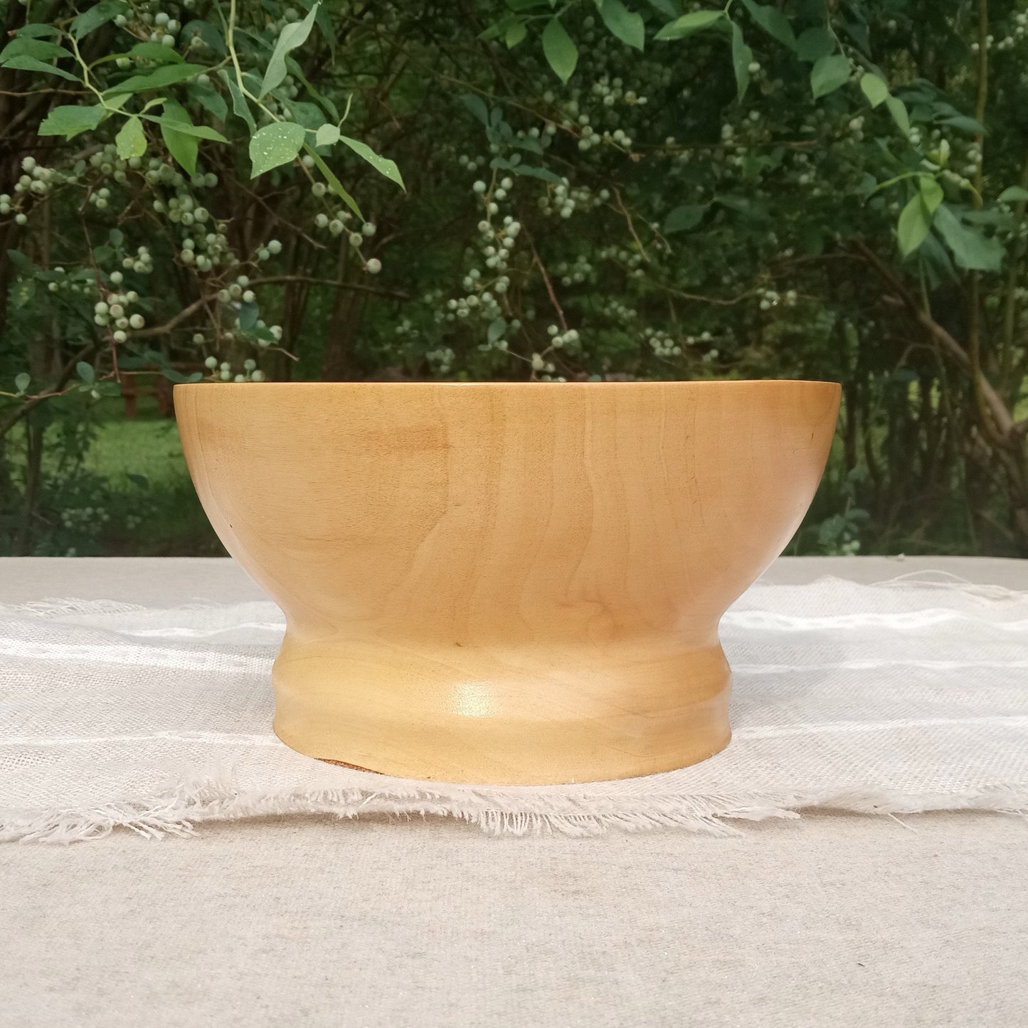 8" Handmade Elegant Birch Wood Pedestal Bowl with a Simple Curved Design