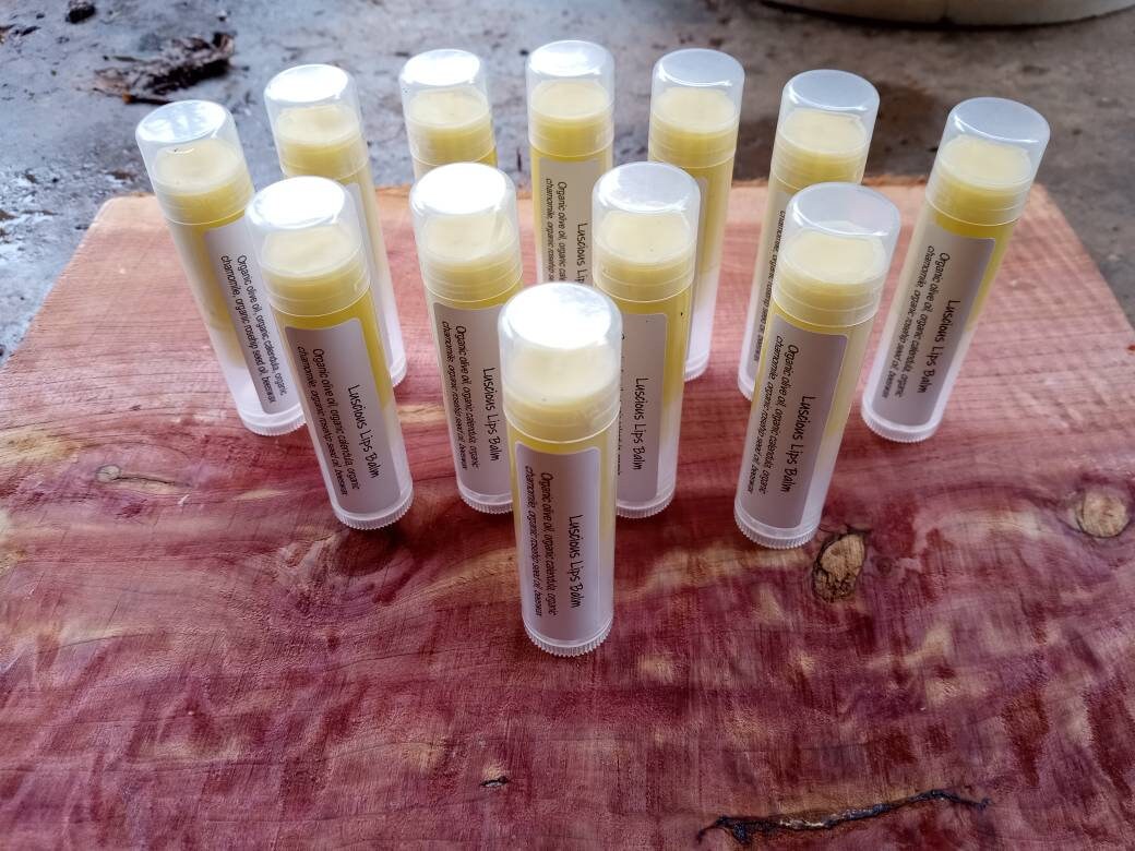 Herbal Lip Balm Infused with Calendula & Chamomile - Natural Olive Oil and Beeswax Lip Balm with Rosehip Seed Oil - Natural Skincare