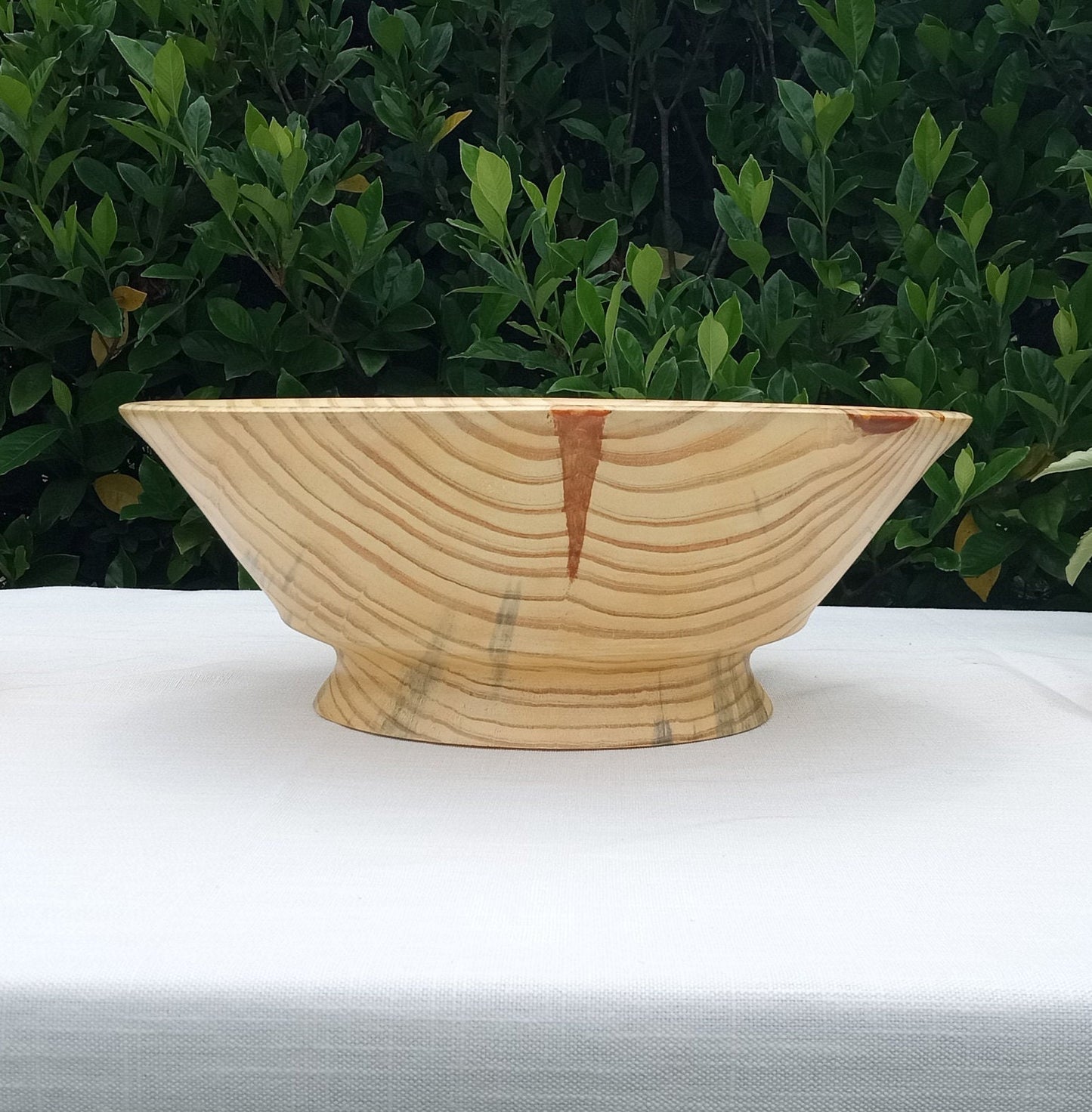Large Pine Wood Pedestal Bowl - Stylish Country Centerpiece for the Table - 16" Turned Wood Bowl for Fruit - Handmade Farmhouse Decor