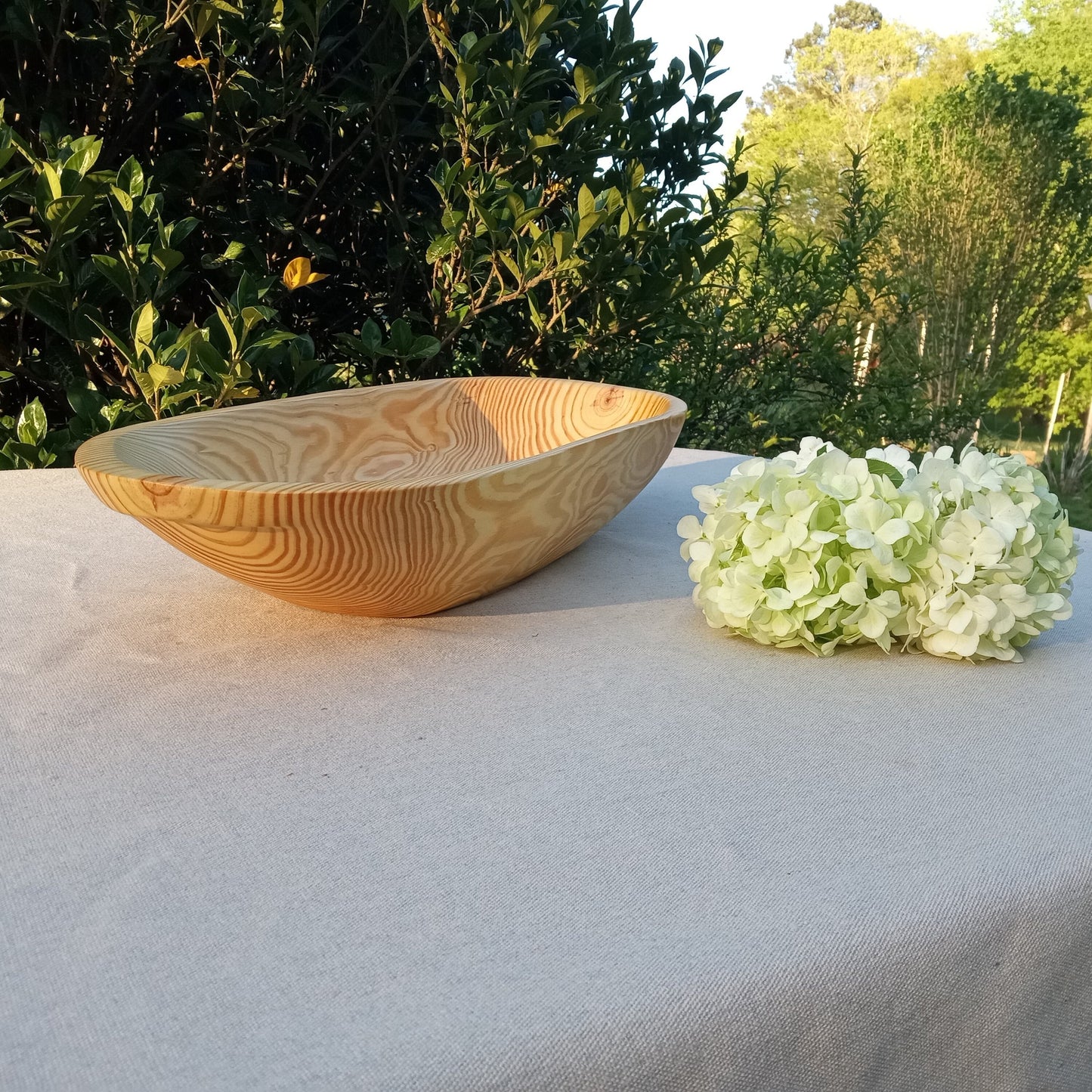 21" Pine Wood Dough Bowl for Table Centerpiece -  Hand Carved Wooden Trencher - Long Trough for Fruit or Country Farmhouse Decorating