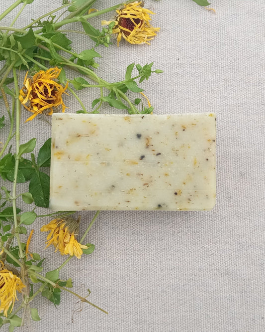 Sensitive - Calendula Soap with Chickweed Herb - Unscented Moisturizing Herbal Soap Bars for Sensitive Skin - Handmade Tallow Soap with Olive Oil