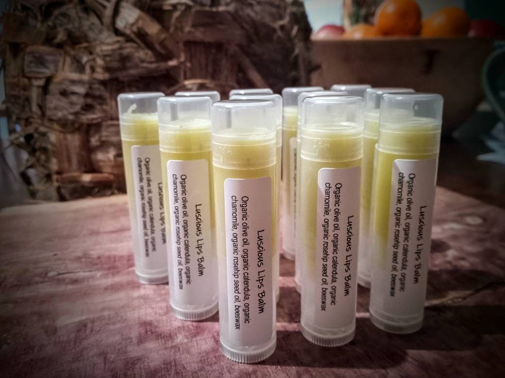 Herbal Lip Balm Infused with Calendula & Chamomile - Natural Olive Oil and Beeswax Lip Balm with Rosehip Seed Oil - Natural Skincare