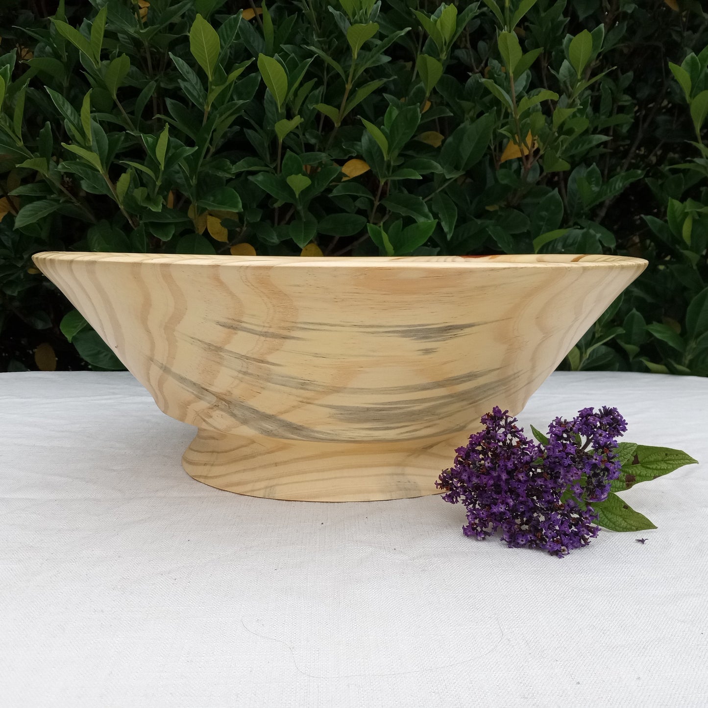 Large Pine Wood Pedestal Bowl - Stylish Country Centerpiece for the Table - 16" Turned Wood Bowl for Fruit - Handmade Farmhouse Decor