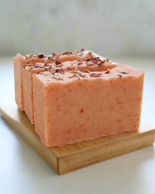 Pool Party Hibiscus Soap with Wild Rose Petals - Handmade Herbal Bar Soap for Face & Body - Natural Tallow Soap with Coconut Oil - Cold Process Soaps