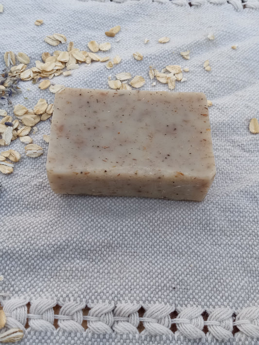 Soft New Skin - Oatmeal Soap with Chamomile & Lavender - Gently Exfoliating Herbal Face and Body Soap with Olive Oil - Natural Vegan Bar Soap with Shea Butter