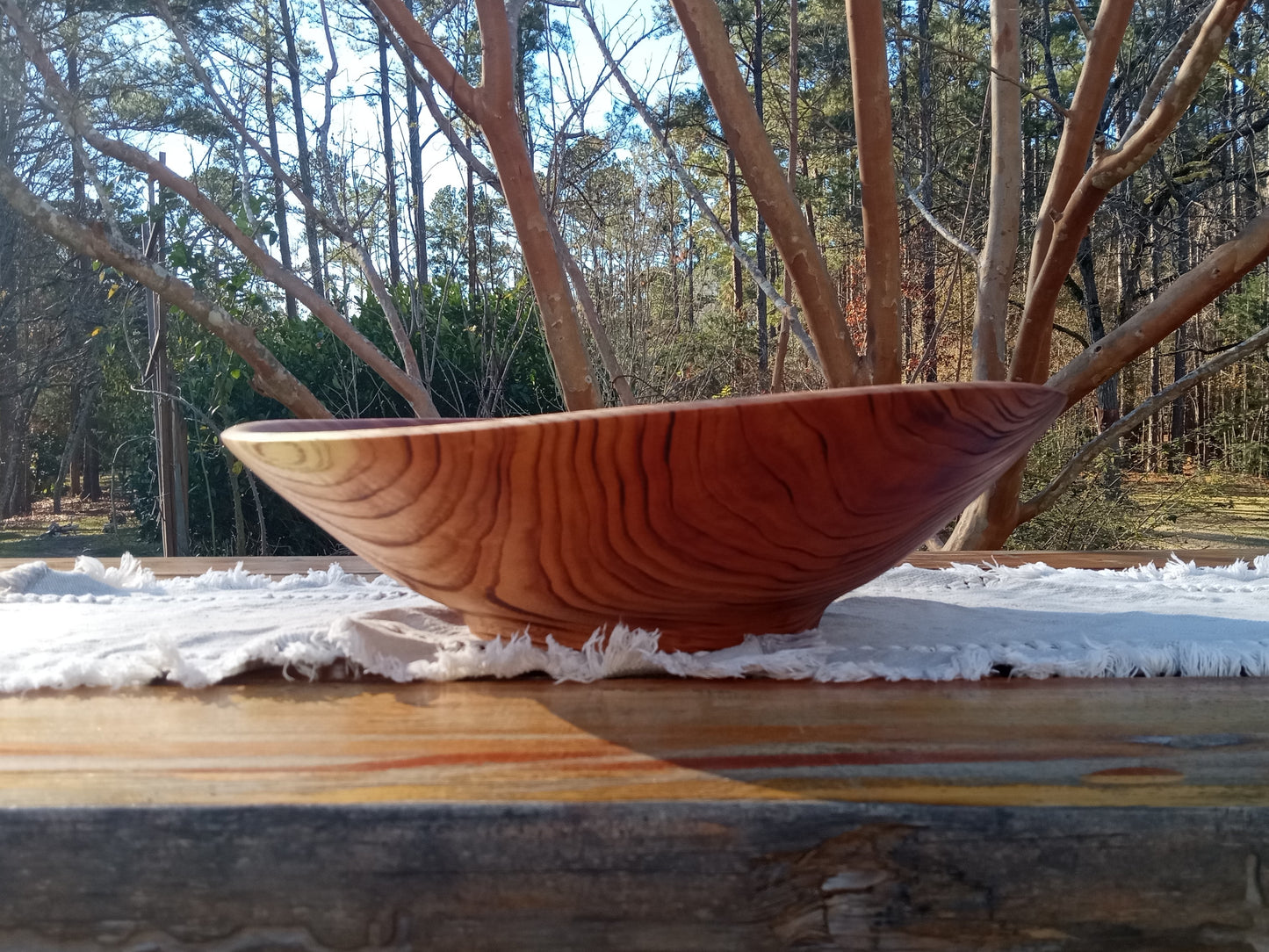 Torched Wood Salad Bowl: Handmade 17" Chinaberry