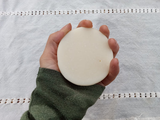 Full Moon - White Lard Soap Round with Patchouli & Ylang Ylang Essential Oils Enhanced with Raw Shea Butter and Castor Oil - 100% Natural Soap Bar