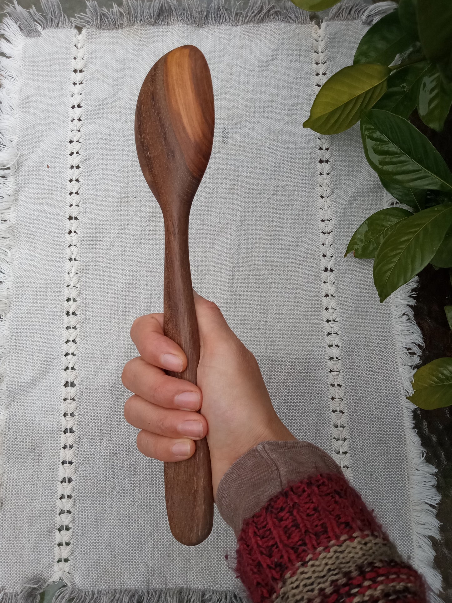 Handmade Wooden Spoon Carved from Pecan Wood with a Stout Handle Ideal for Serving & Mixing - Unique Wood Gift for the Cook