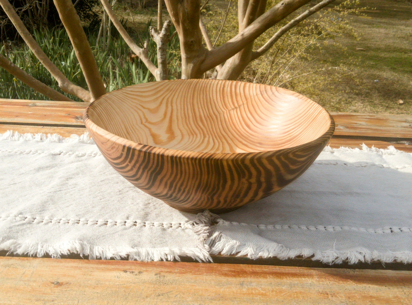 Large 14" Torched Wood Salad Bowl - Handmade Wooden Serving Bowl - Artistic Wood Gifts - Turned Pine Wood Bowls