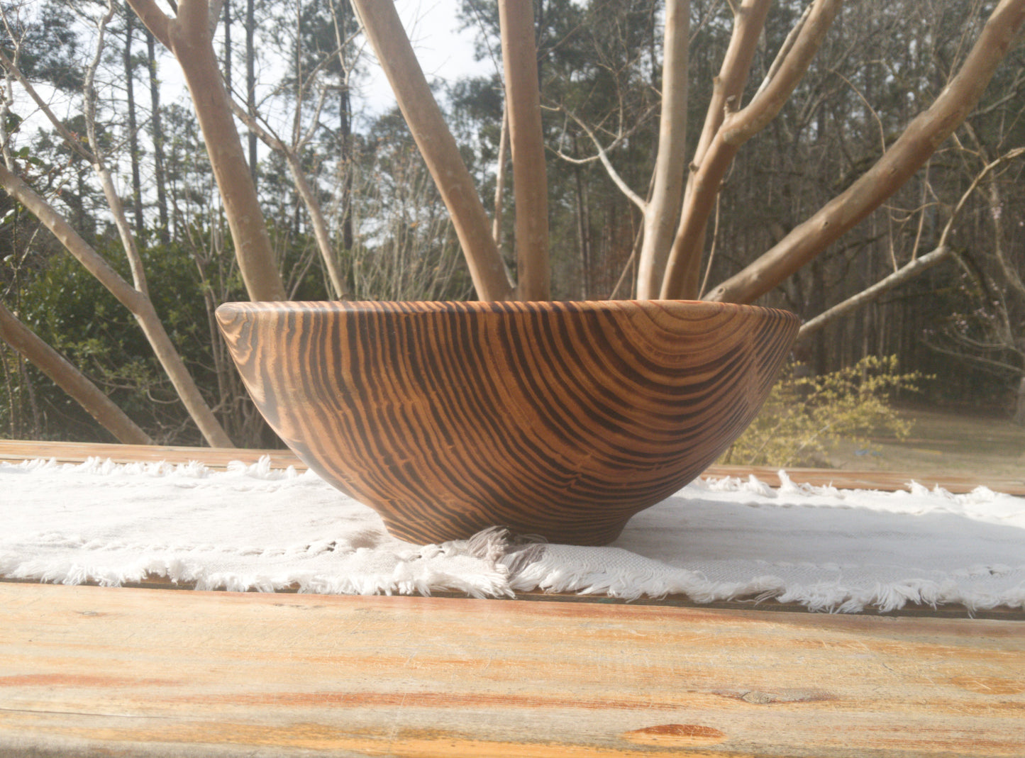Large 14" Torched Wood Salad Bowl - Handmade Wooden Serving Bowl - Artistic Wood Gifts - Turned Pine Wood Bowls