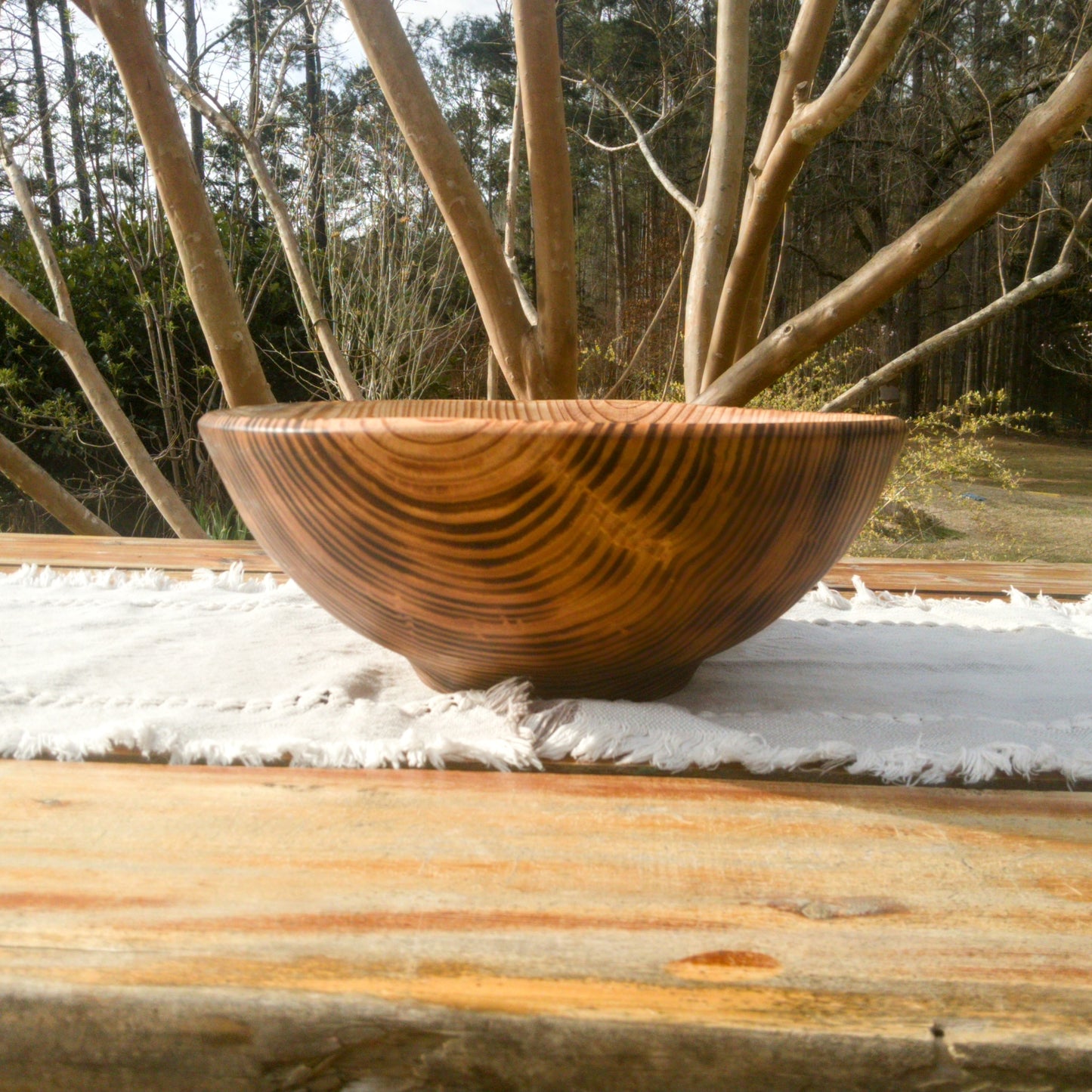 Large 14" Torched Wood Salad Bowl - Handmade Wooden Serving Bowl - Artistic Wood Gifts - Turned Pine Wood Bowls