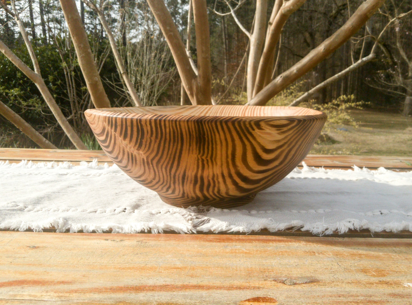 Large 14" Torched Wood Salad Bowl - Handmade Wooden Serving Bowl - Artistic Wood Gifts - Turned Pine Wood Bowls