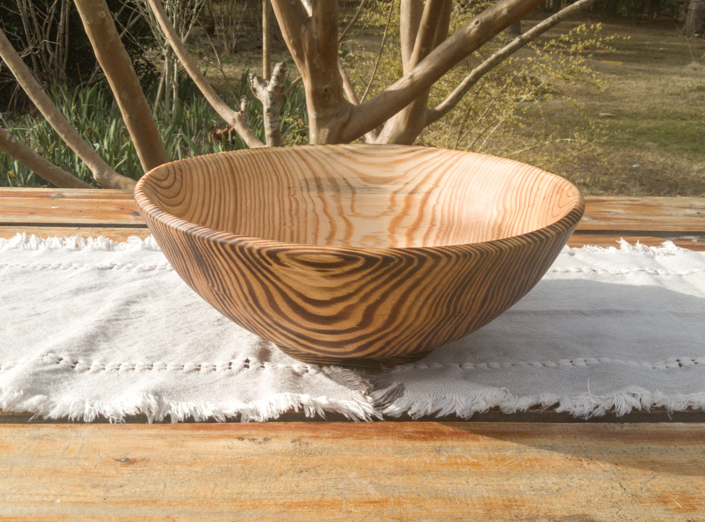 Large 14" Torched Wood Salad Bowl - Handmade Wooden Serving Bowl - Artistic Wood Gifts - Turned Pine Wood Bowls