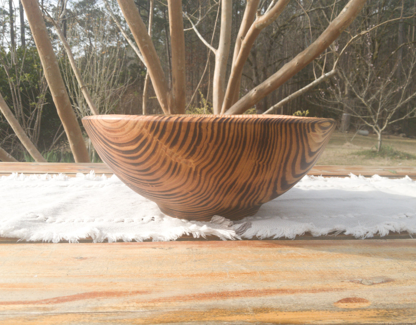 Large 14" Torched Wood Salad Bowl - Handmade Wooden Serving Bowl - Artistic Wood Gifts - Turned Pine Wood Bowls