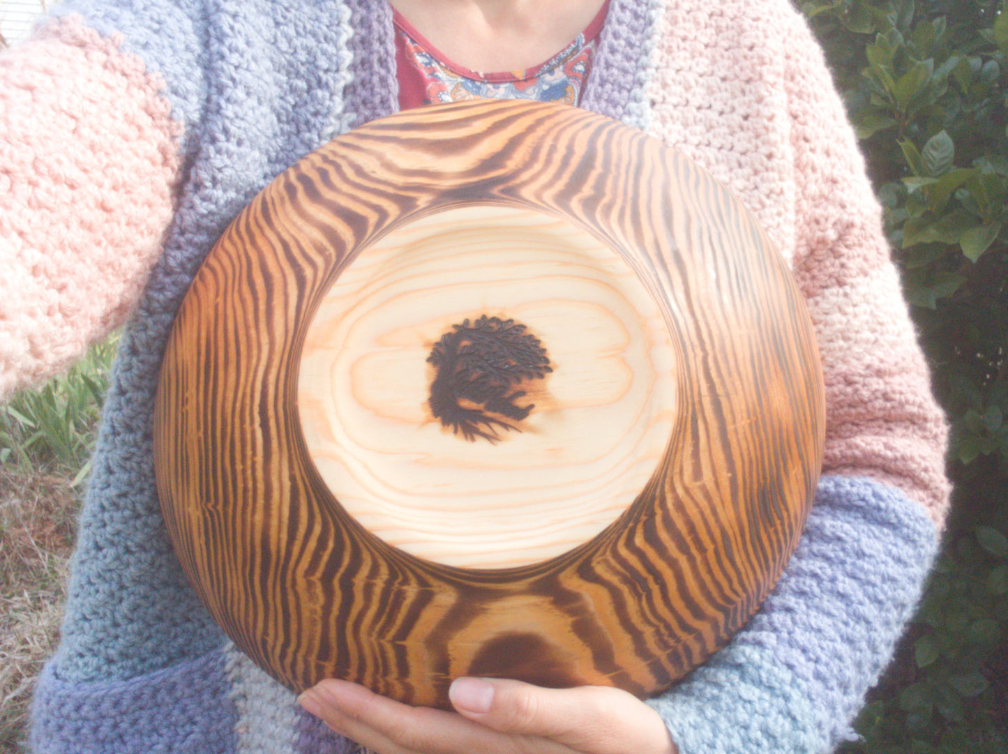 Large 14" Torched Wood Salad Bowl - Handmade Wooden Serving Bowl - Artistic Wood Gifts - Turned Pine Wood Bowls