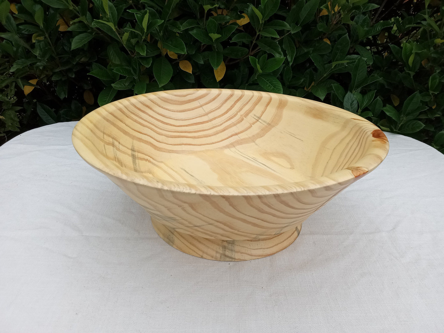 Large Pine Wood Pedestal Bowl - Stylish Country Centerpiece for the Table - 16" Turned Wood Bowl for Fruit - Handmade Farmhouse Decor