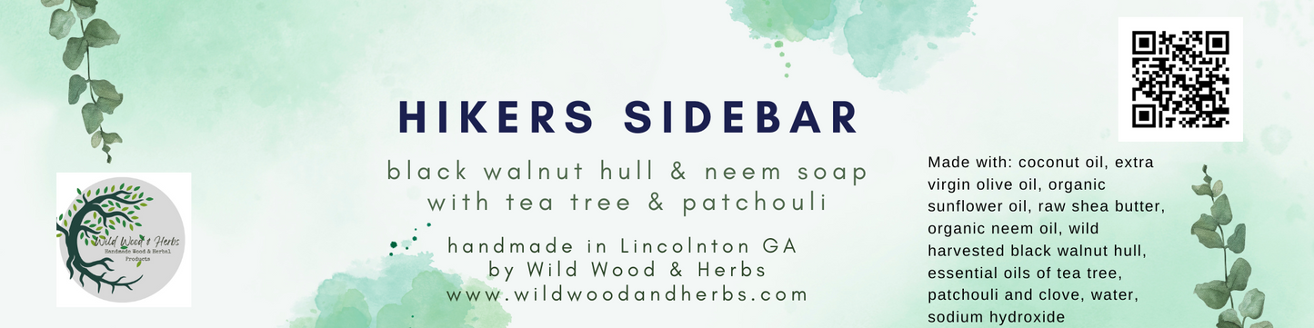 Hiker's Sidebar - Black Walnut Hull Soap with Tea Tree & Neem - Cold Process Herbal Soap for Athletes and Nurses - Natural Vegan Bar Soap with Coconut Oil