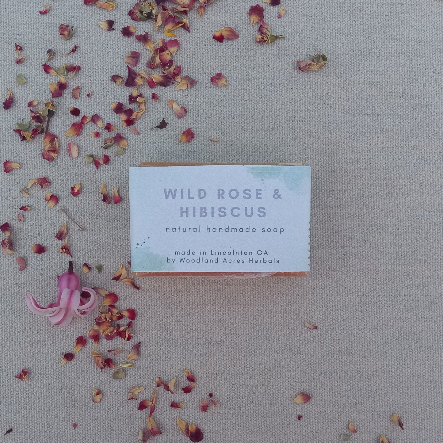 Hibiscus Soap with Self Heal Herb & Rose Petals - Handmade Herbal Bath and Body Bar Soap with Shea - Essential Oil Scented Olive Oil Soap