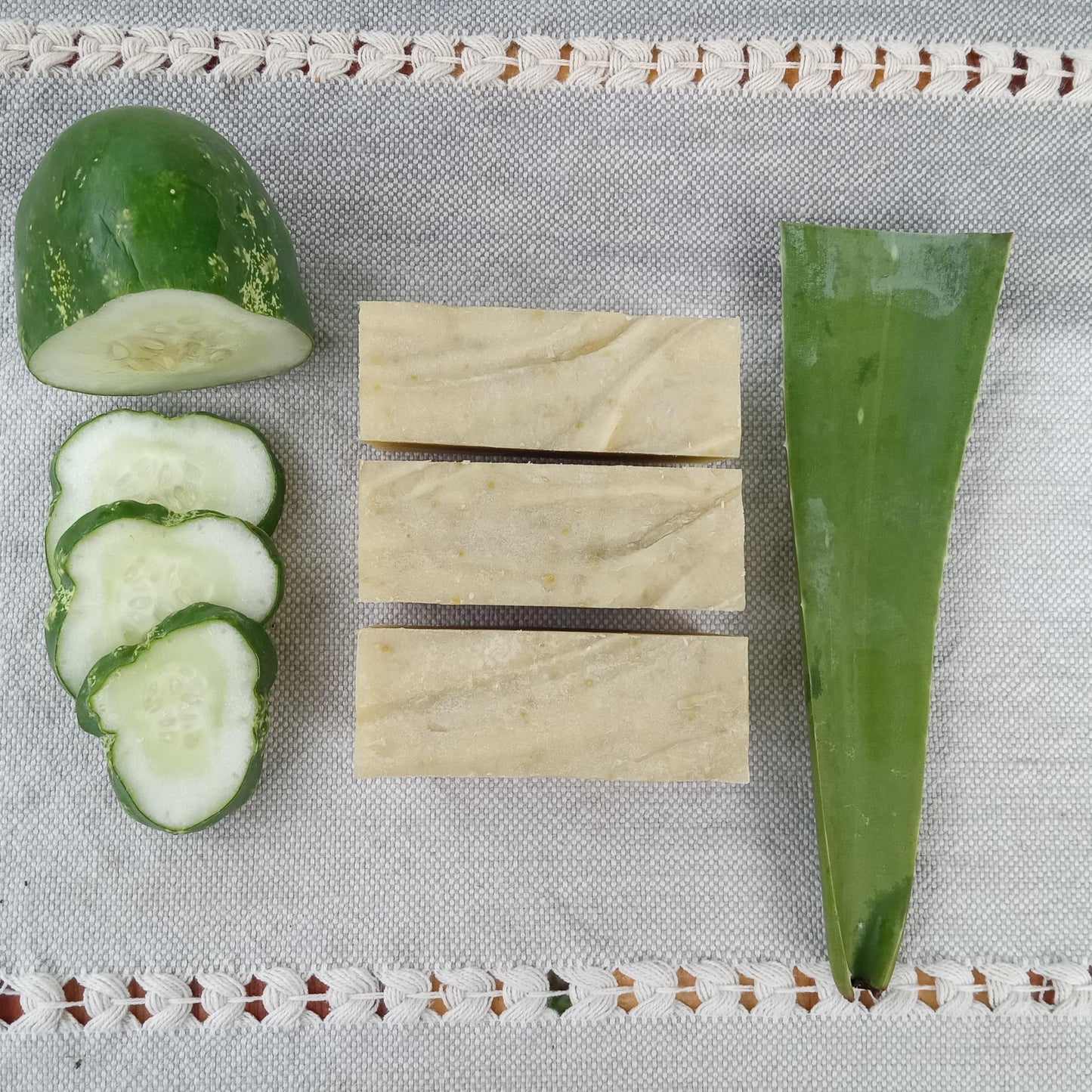 Cool Dawn Cucumber & Aloe Soap with Tea Tree - Handmade Herbal Soap Bar with Tallow and Coconut Oil