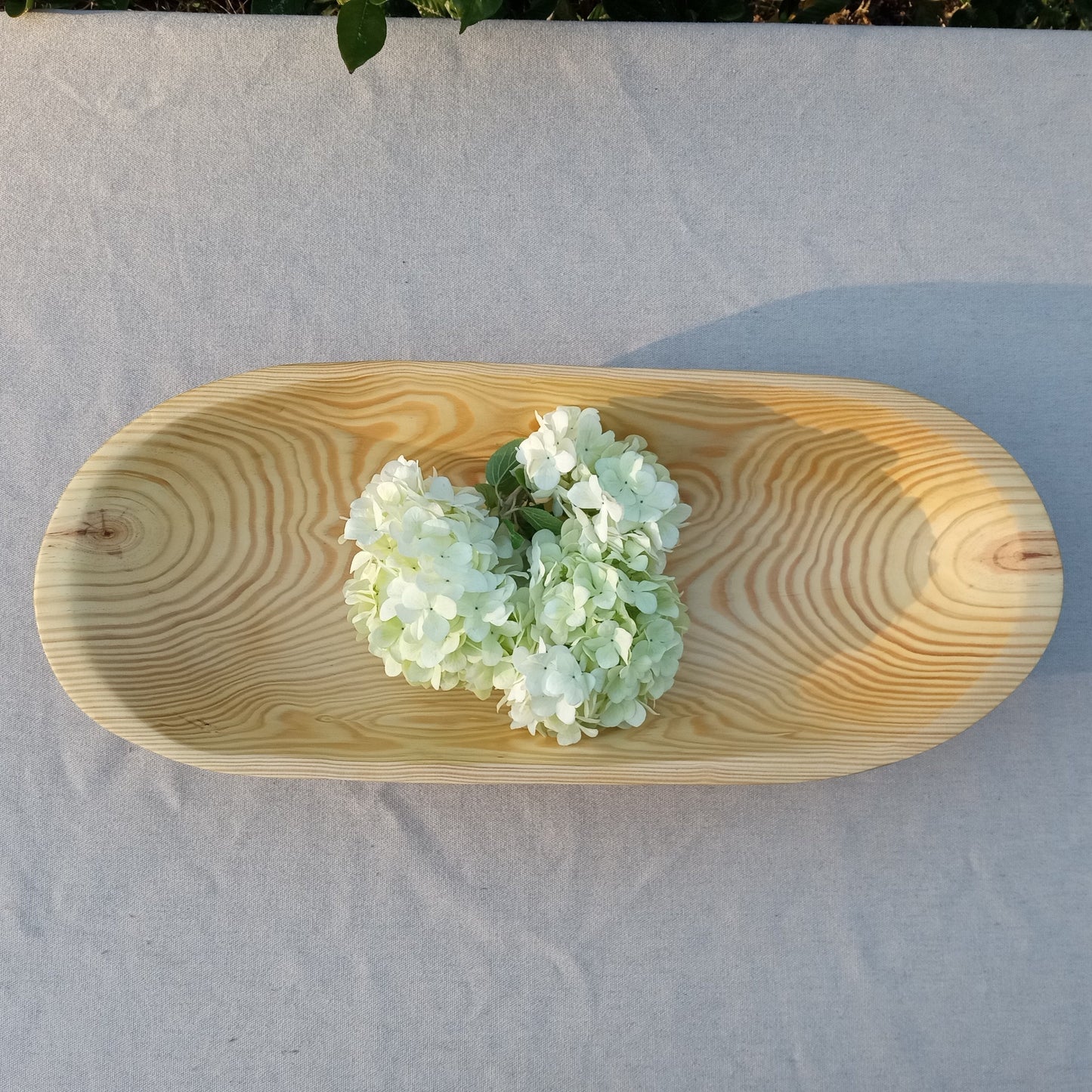 21" Pine Wood Dough Bowl for Table Centerpiece -  Hand Carved Wooden Trencher - Long Trough for Fruit or Country Farmhouse Decorating