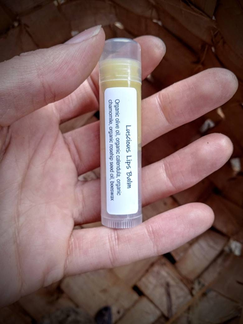 Herbal Lip Balm Infused with Calendula & Chamomile - Natural Olive Oil and Beeswax Lip Balm with Rosehip Seed Oil - Natural Skincare