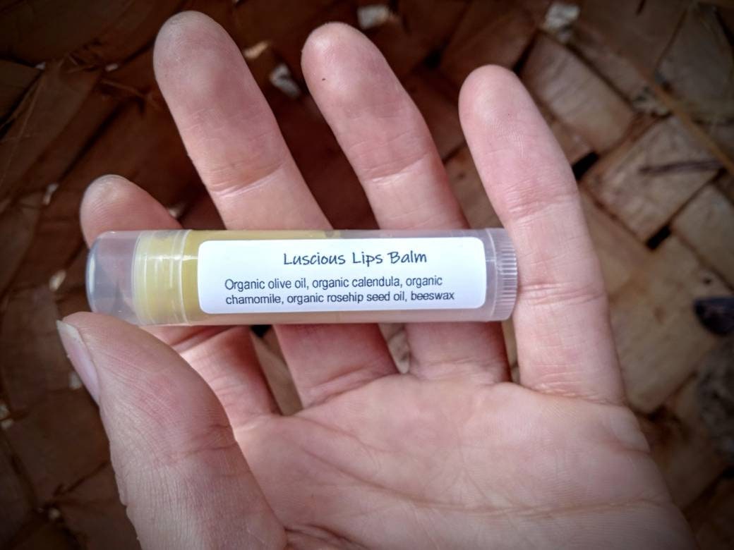 Herbal Lip Balm Infused with Calendula & Chamomile - Natural Olive Oil and Beeswax Lip Balm with Rosehip Seed Oil - Natural Skincare