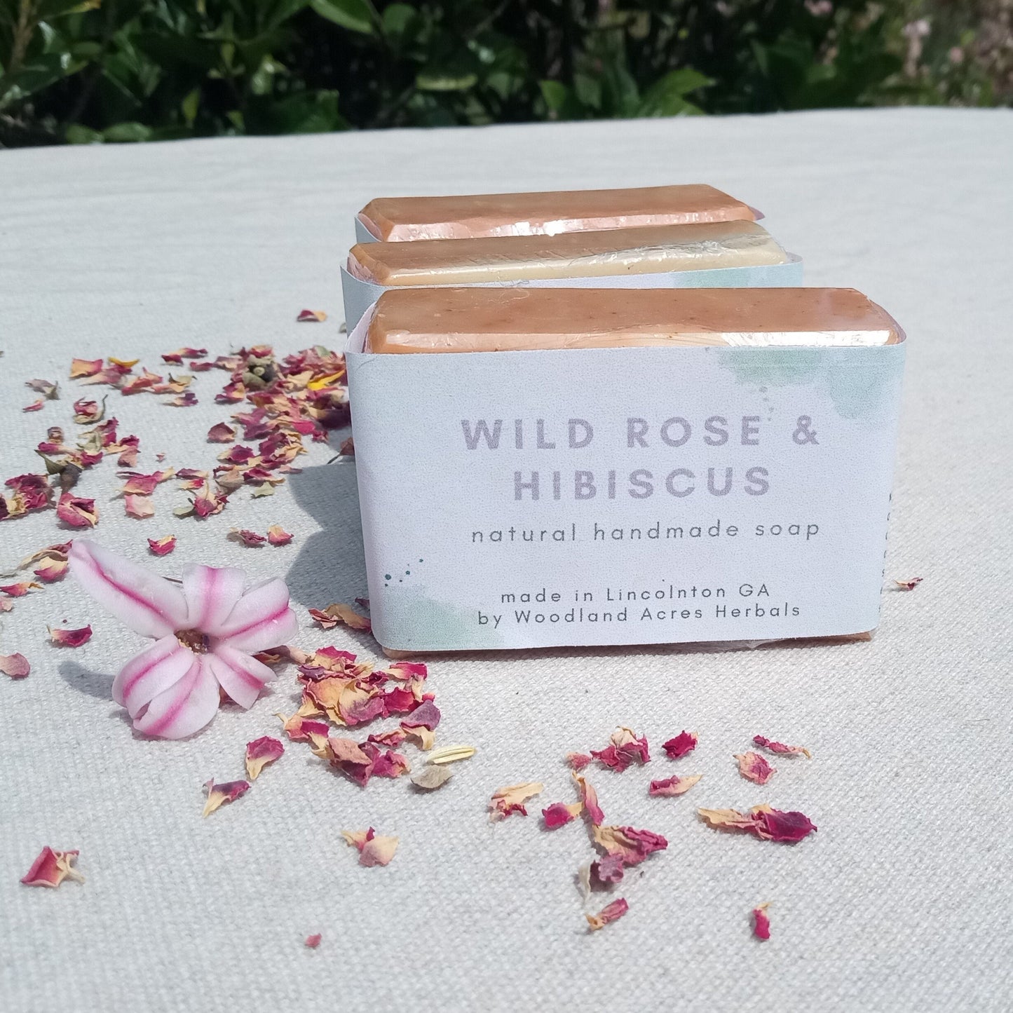 Hibiscus Soap with Self Heal Herb & Rose Petals - Handmade Herbal Bath and Body Bar Soap with Shea - Essential Oil Scented Olive Oil Soap