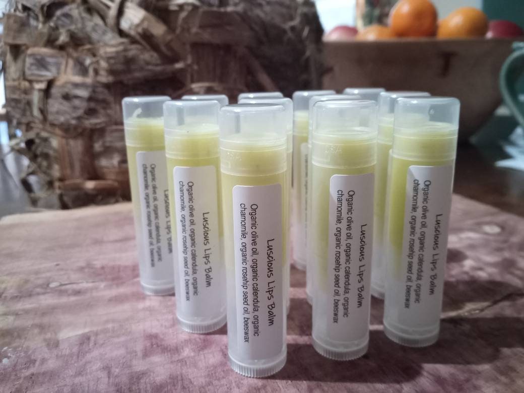 Herbal Lip Balm Infused with Calendula & Chamomile - Natural Olive Oil and Beeswax Lip Balm with Rosehip Seed Oil - Natural Skincare