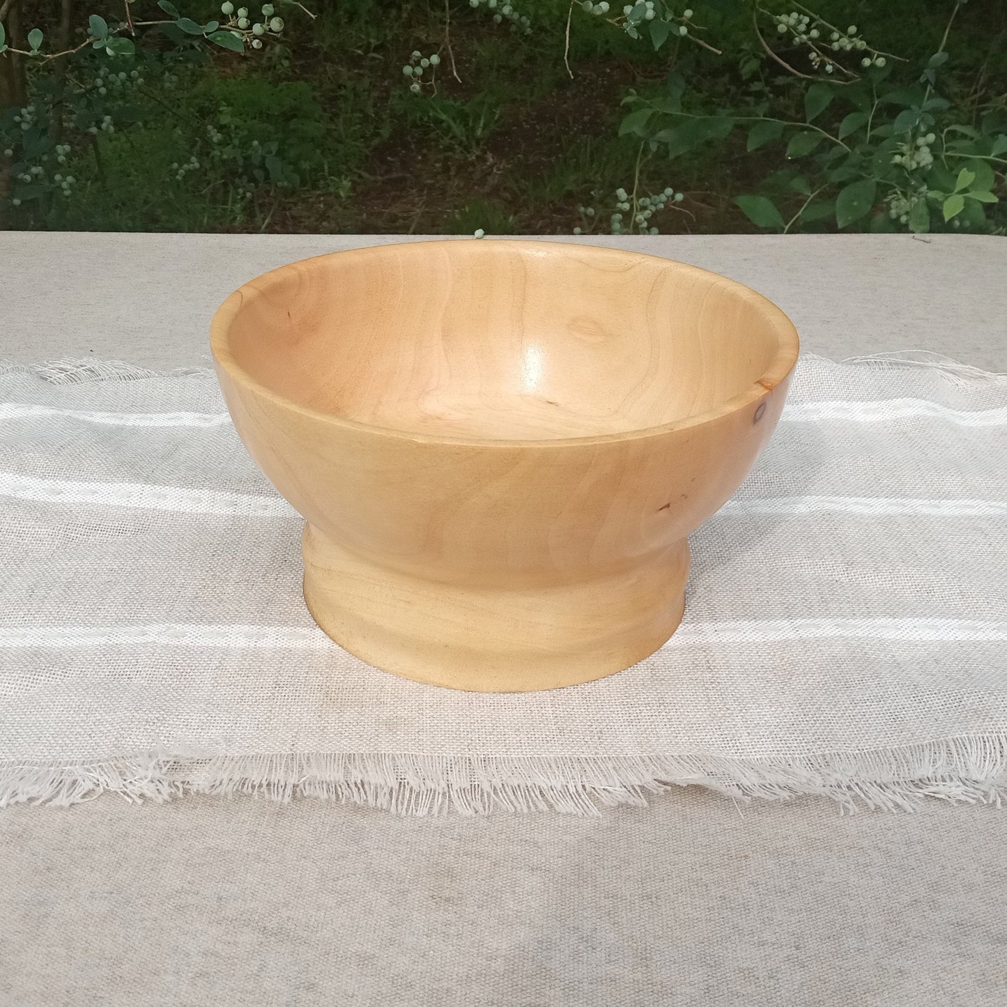 8" Handmade Elegant Birch Wood Pedestal Bowl with a Simple Curved Design