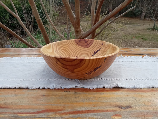 14" Pine Wood Fruit Bowl: Burl Detail, Handmade