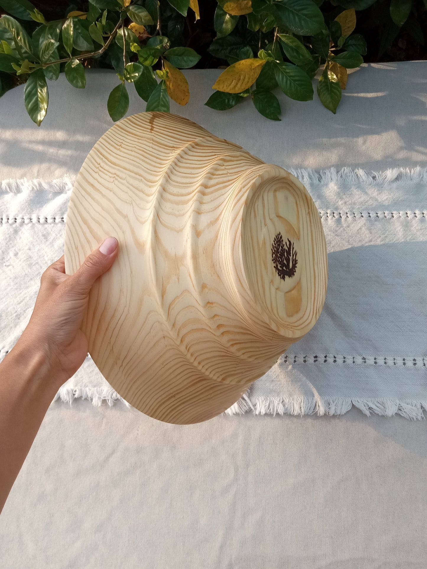 Handmade Pine Wood Salad Bowl: Large Tapered Centerpiece (14 inch)