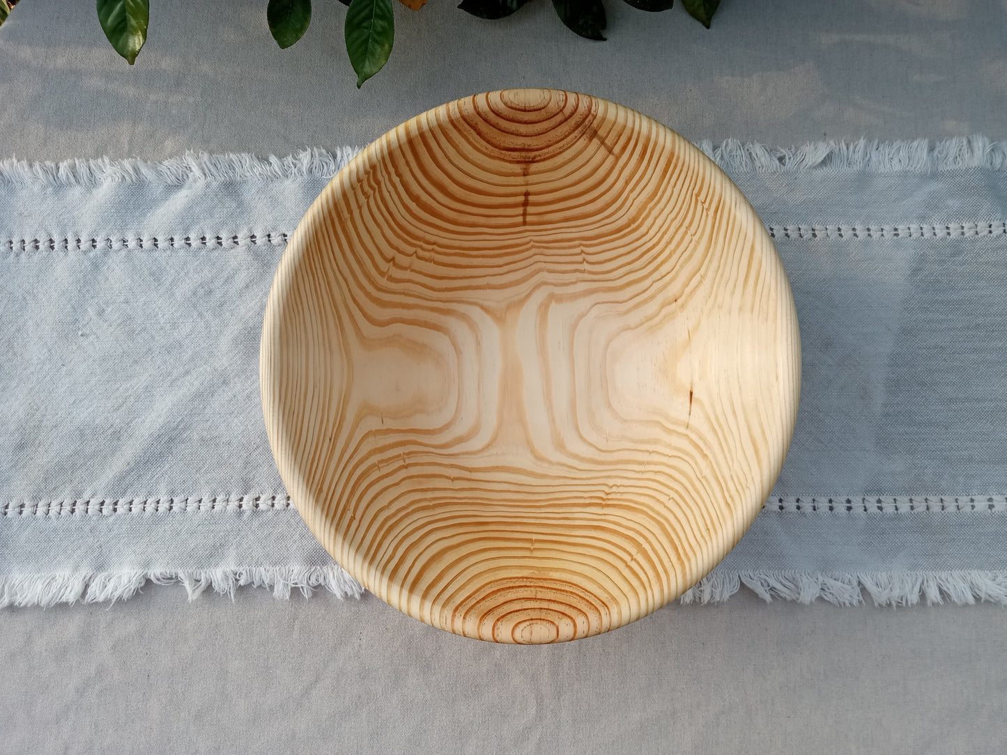 Handmade Pine Wood Salad Bowl: Large Tapered Centerpiece (14 inch)