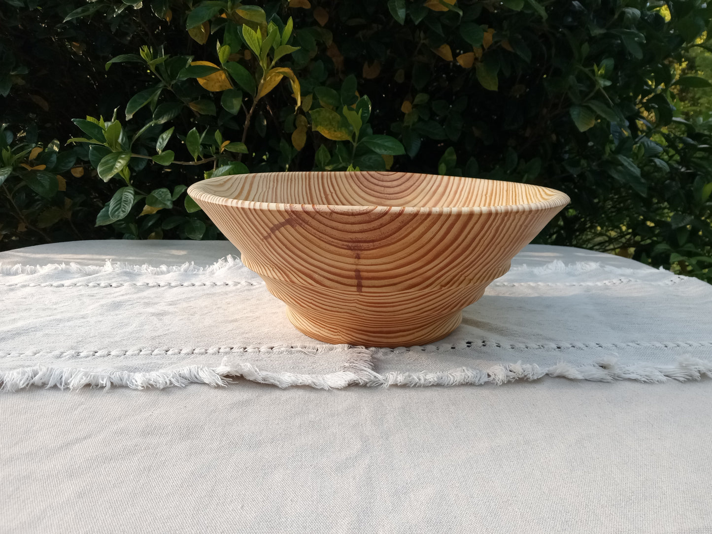 Handmade Pine Wood Salad Bowl: Large Tapered Centerpiece (14 inch)