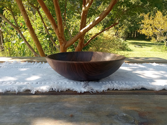 2 Serving Black Walnut Wood Salad Bowl: Handmade, Low-profile Design (11")