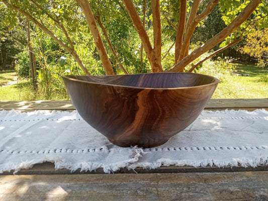 Handcrafted Walnut Wood Bowl: Rustic Knot & Burl Wood Centerpiece, Natural Edge Design (13")