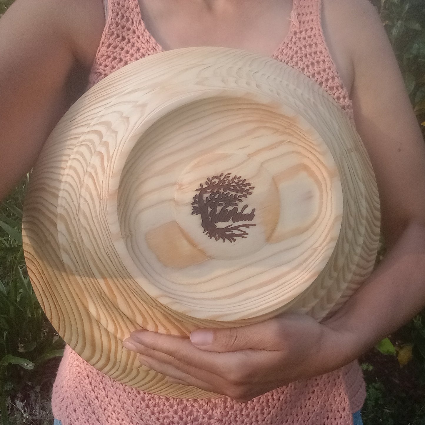 Handmade Pine Wood Salad Bowl: Large Tapered Centerpiece (14 inch)