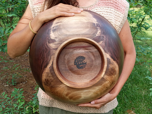 Extra-Large 17" Walnut Wood Pedestal Bowl with Burl Detail - Handmade Wooden Salad Bowl - Turned Wood Centerpiece - Handcrafted Wood Gifts