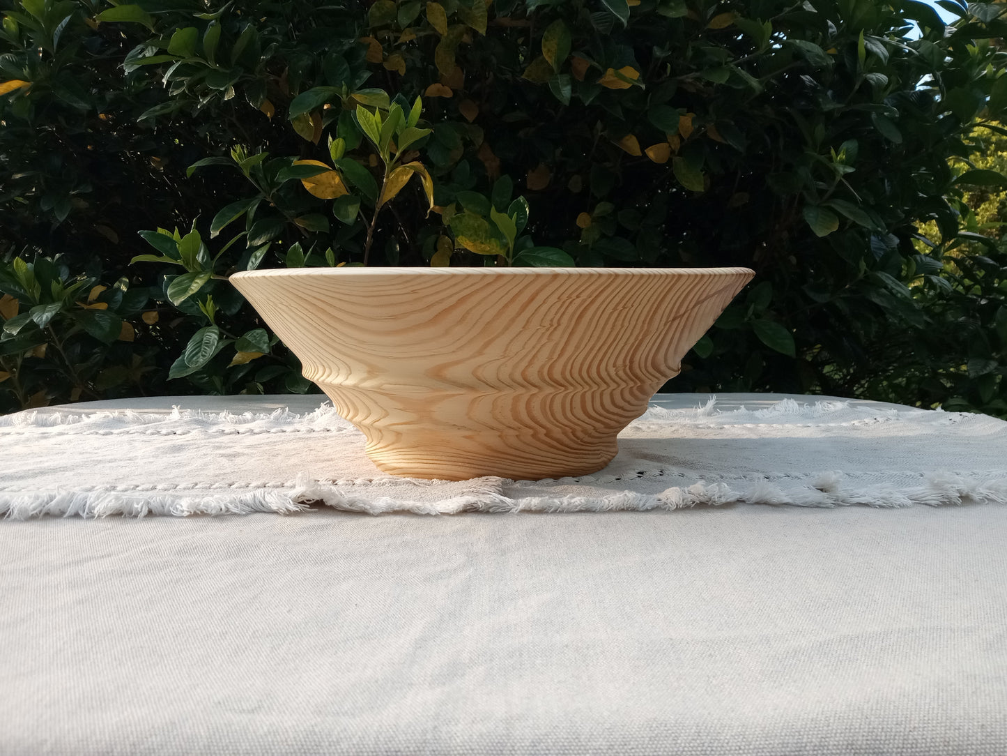 Handmade Pine Wood Salad Bowl: Large Tapered Centerpiece (14 inch)