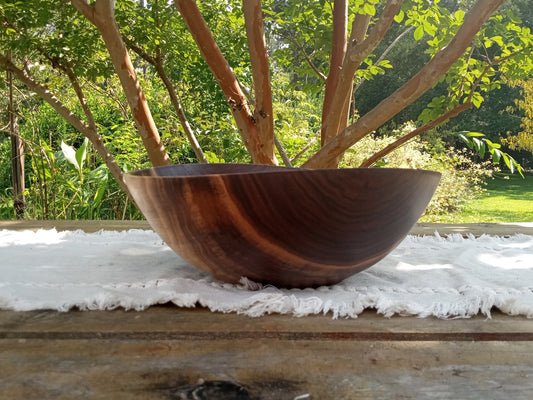 12" Walnut Wood Salad Bowl - Large Handcrafted Wooden Salad Serving Bowl - Handmade Anniversary Gift