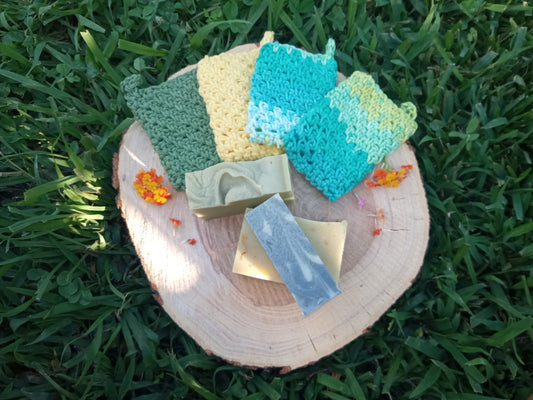 Handmade Soap Gift Set of 3 with Cotton Soap Saver - Herbal Skin care Gifts - Curated Soap Box - Biodegradable All-Natural Soap Bars