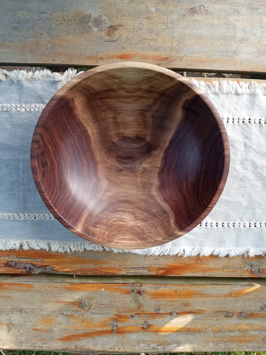 13" Black Walnut Wood Bowl - Large Handmade Wooden Salad Bowl - Unique Wood Wedding Gifts - Natural Edge Wood Centerpiece Bowl - Turned Bowl