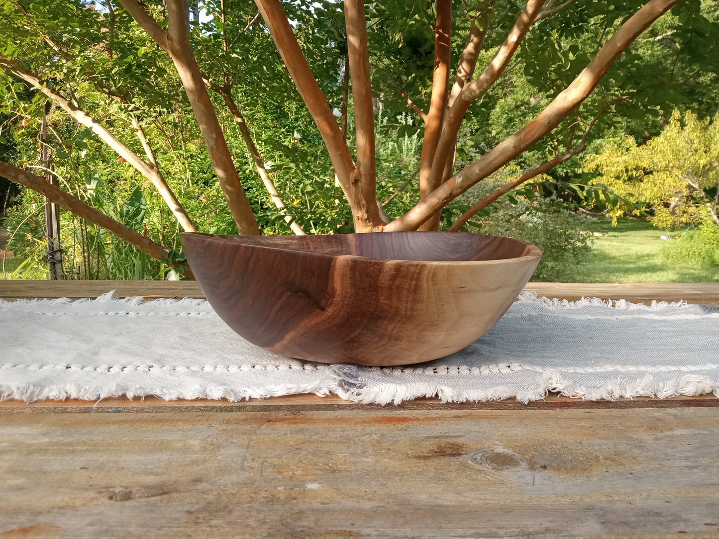 13" Black Walnut Wood Bowl - Large Handmade Wooden Salad Bowl - Unique Wood Wedding Gifts - Natural Edge Wood Centerpiece Bowl - Turned Bowl