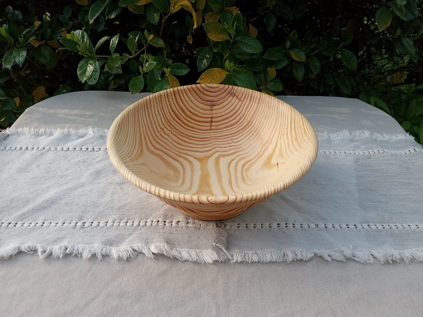 Handmade Pine Wood Salad Bowl: Large Tapered Centerpiece (14 inch)