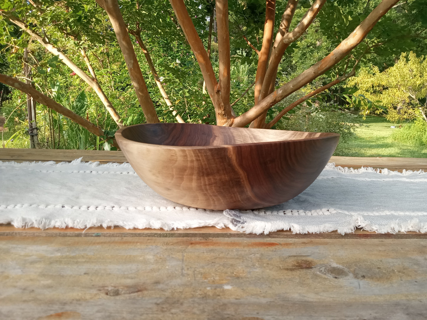 13" Black Walnut Wood Bowl - Large Handmade Wooden Salad Bowl - Unique Wood Wedding Gifts - Natural Edge Wood Centerpiece Bowl - Turned Bowl