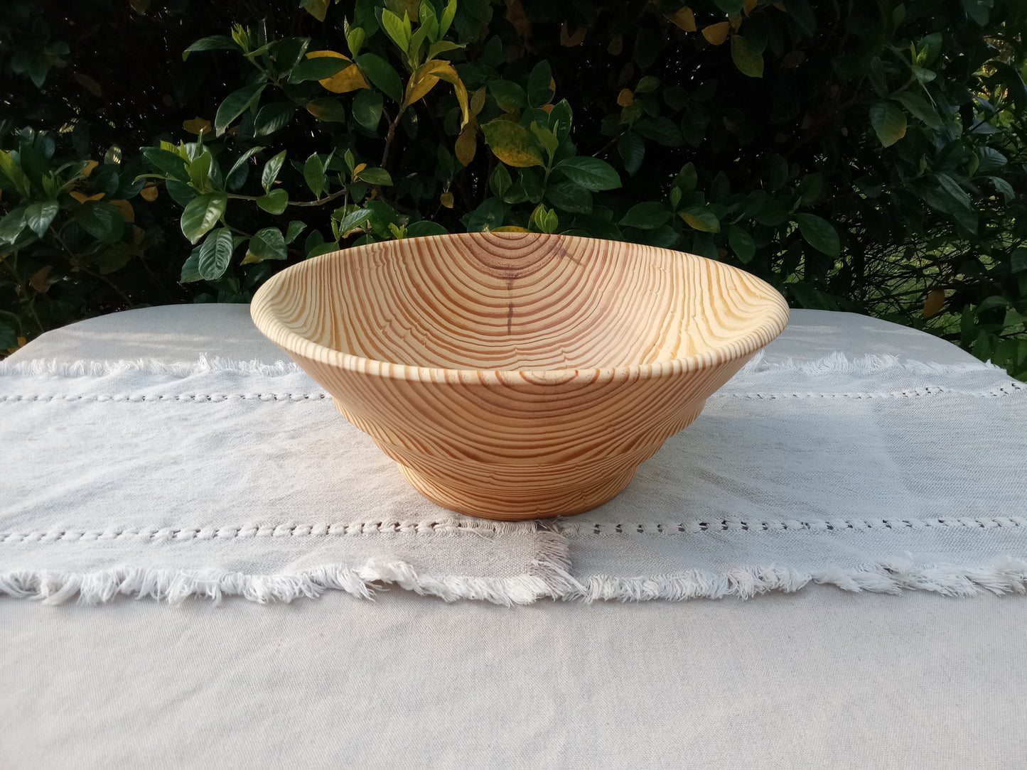 Handmade Pine Wood Salad Bowl: Large Tapered Centerpiece (14 inch)