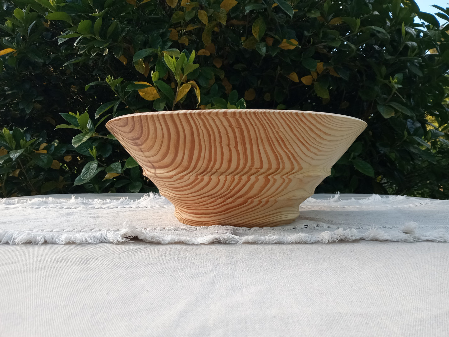 Handmade Pine Wood Salad Bowl: Large Tapered Centerpiece (14 inch)