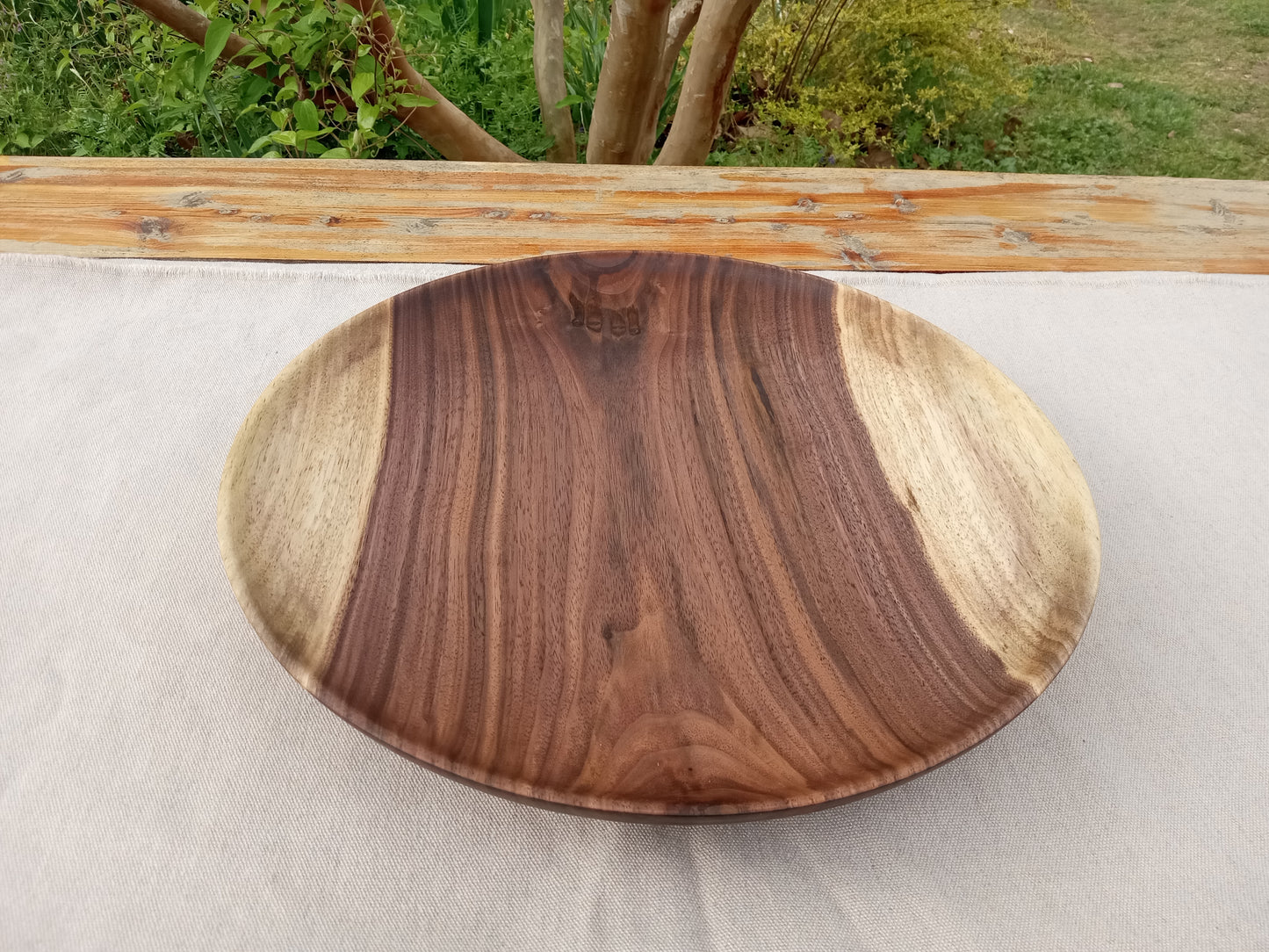 14" Black Walnut Wood Plate - Handmade Wooden Serving Platter - Decorative Low-Profile Wooden Centerpiece - Turned Wood Charcuterie Tray