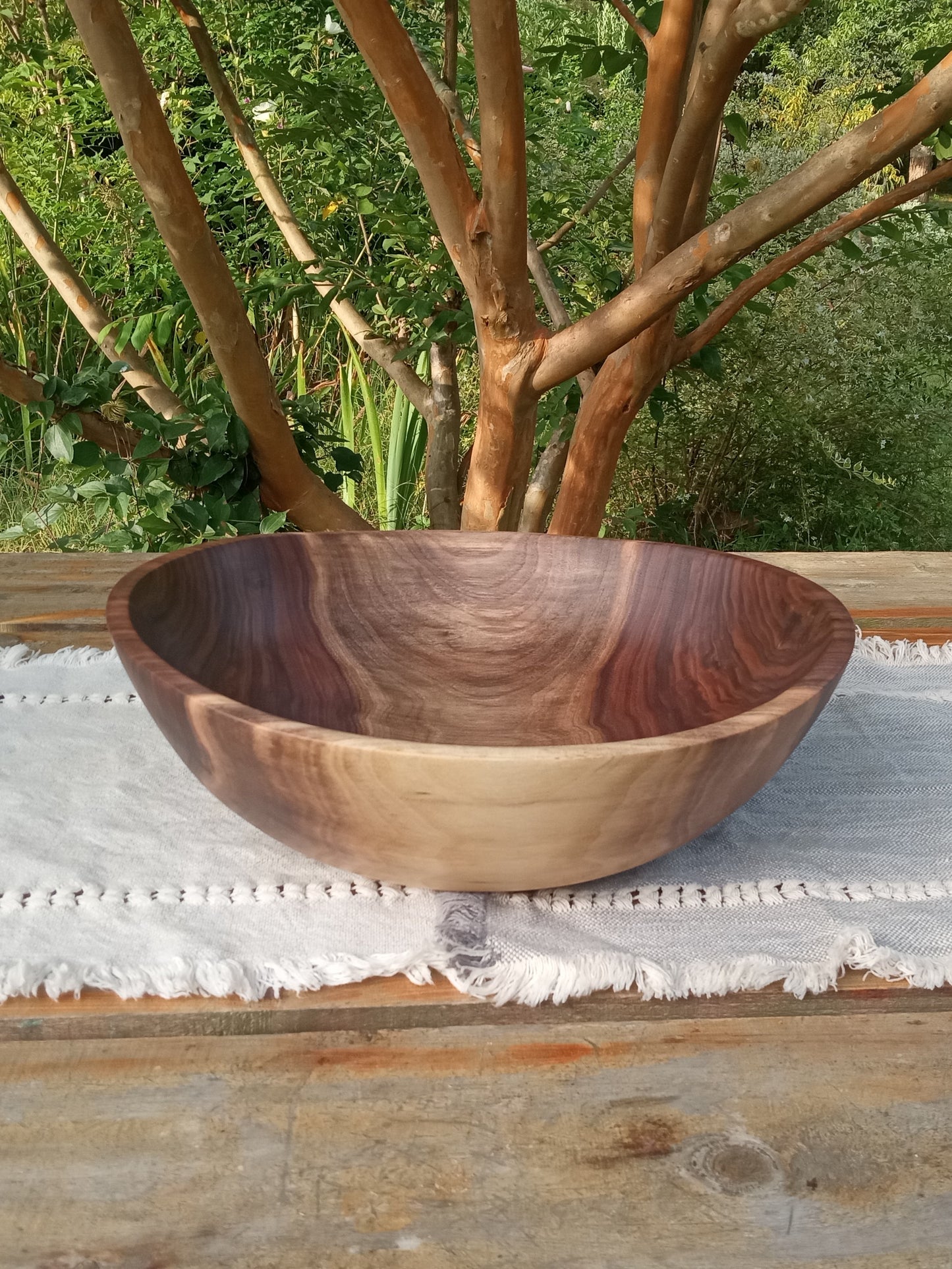 13" Black Walnut Wood Bowl - Large Handmade Wooden Salad Bowl - Unique Wood Wedding Gifts - Natural Edge Wood Centerpiece Bowl - Turned Bowl