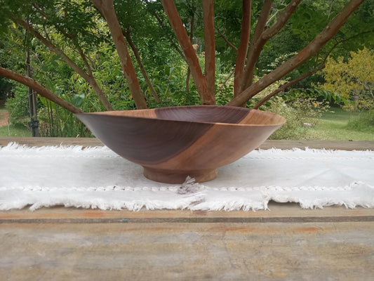 Beautiful Natural Edge Walnut Wood Salad Bowl - 13" Handmade Shallow Wooden Serving Bowl with a Decorative Design - Unique Wood Gifts