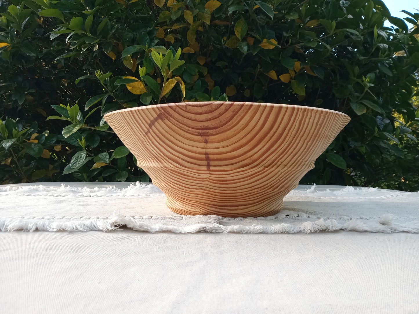 Handmade Pine Wood Salad Bowl: Large Tapered Centerpiece (14 inch)
